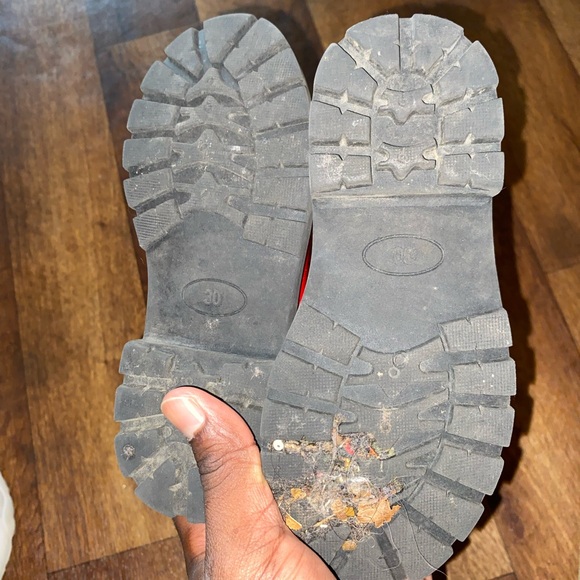 Red Leather Boots with Fur Pom Pom - Picture 3 of 3